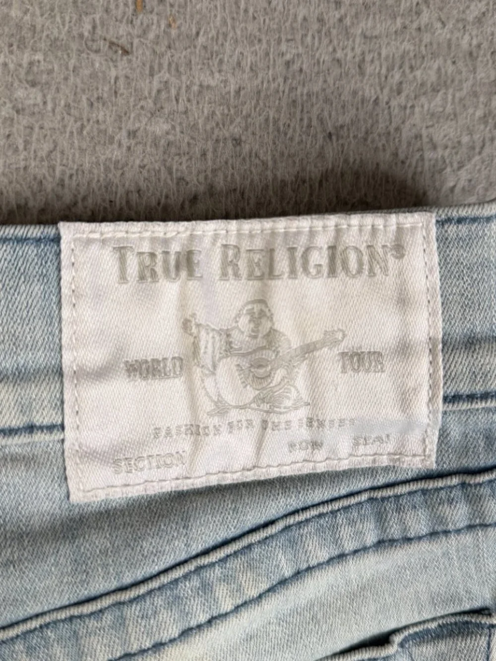 TRUE RELIGION Ricky Relaxed Straight Jeans Blue Yellow Horseshoe Stitch Mens 31